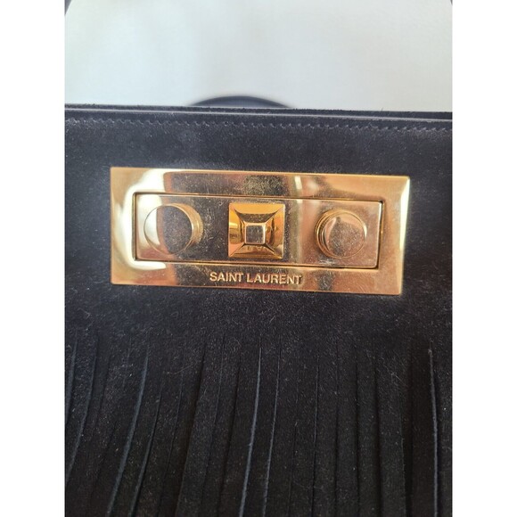 Yves Saint Laurent Black Leather Trois Clous Fringe Top Handle Tote Bag No Strap - Picture 2 of 16